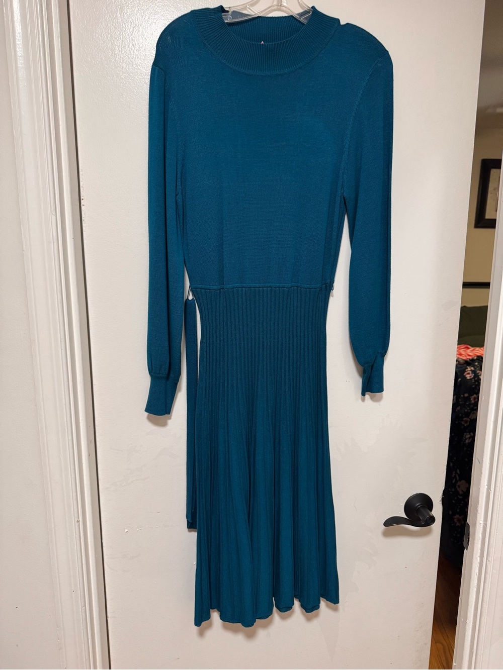 Teal Knit Long-Sleeve Midi Dress